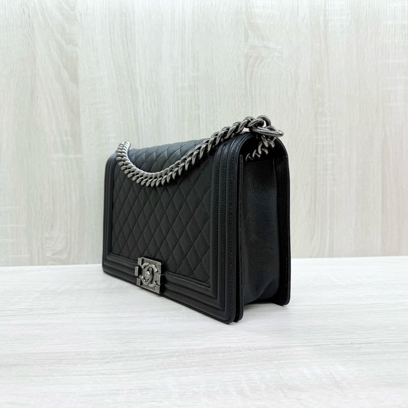 CHANEL黑色羊皮銀釦BOY28/A92193-3