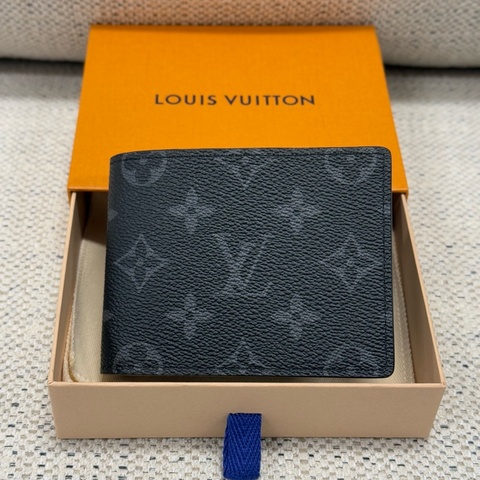 LOUIS VUITTON Slender 经典老花Eclipse紧凑纤薄8个卡槽1个纸币夹层 涂层帆布 卡包钱包 小号 男款 黑色