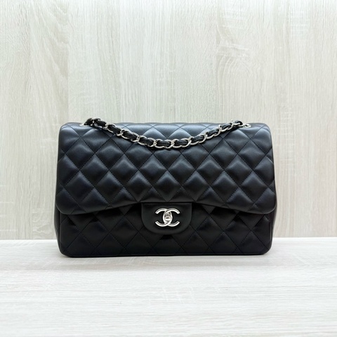 CHANEL黑銀菱格羊皮Jumbod coco30口蓋包A58600