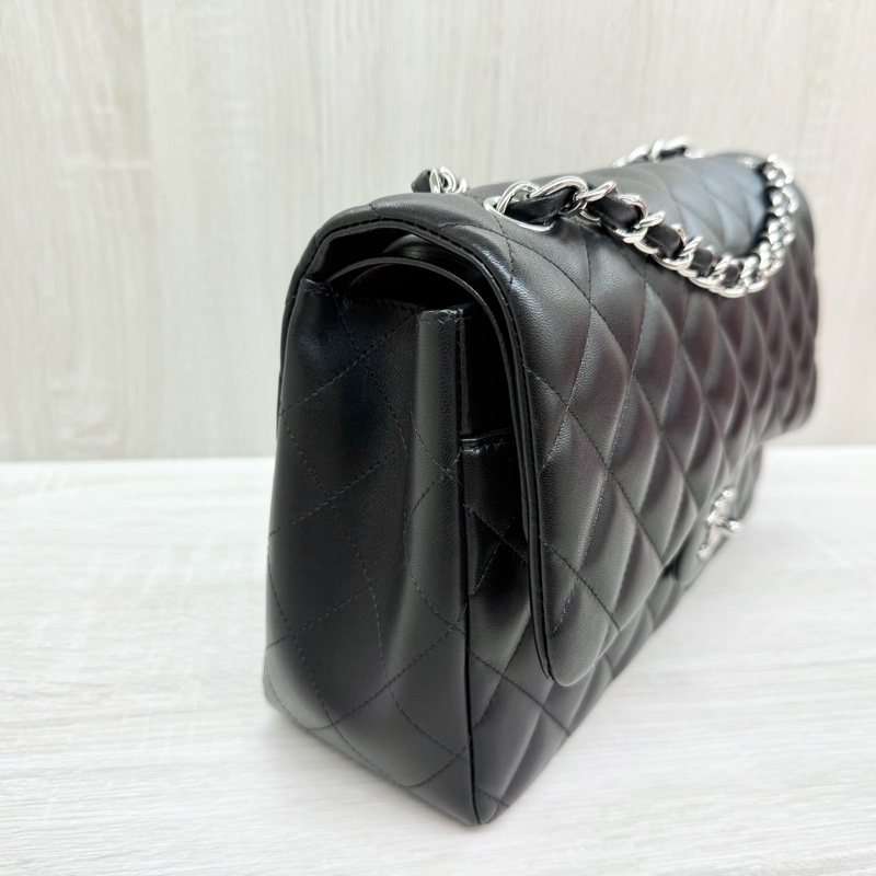 CHANEL黑銀菱格羊皮Jumbod coco30口蓋包A58600-4