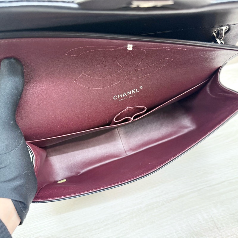 CHANEL黑銀菱格羊皮Jumbod coco30口蓋包A58600-6