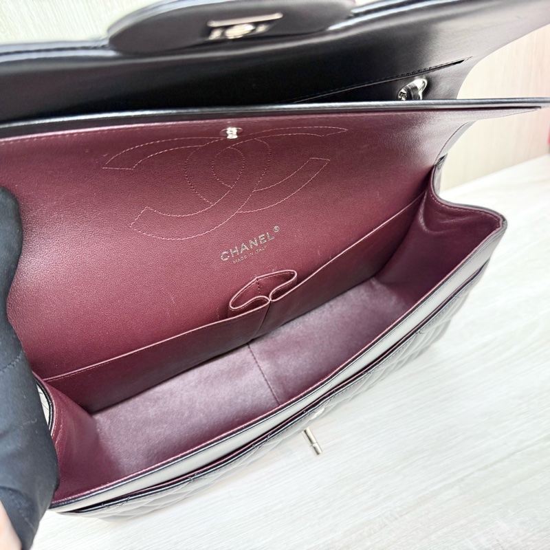 CHANEL黑銀菱格羊皮Jumbod coco30口蓋包A58600-9