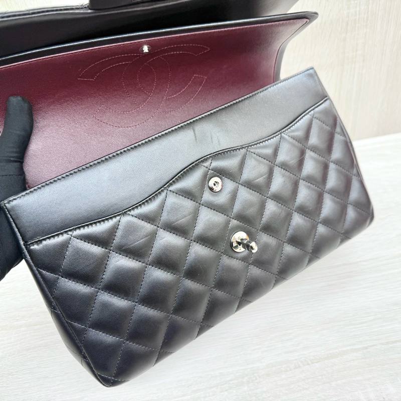 CHANEL黑銀菱格羊皮Jumbod coco30口蓋包A58600-13