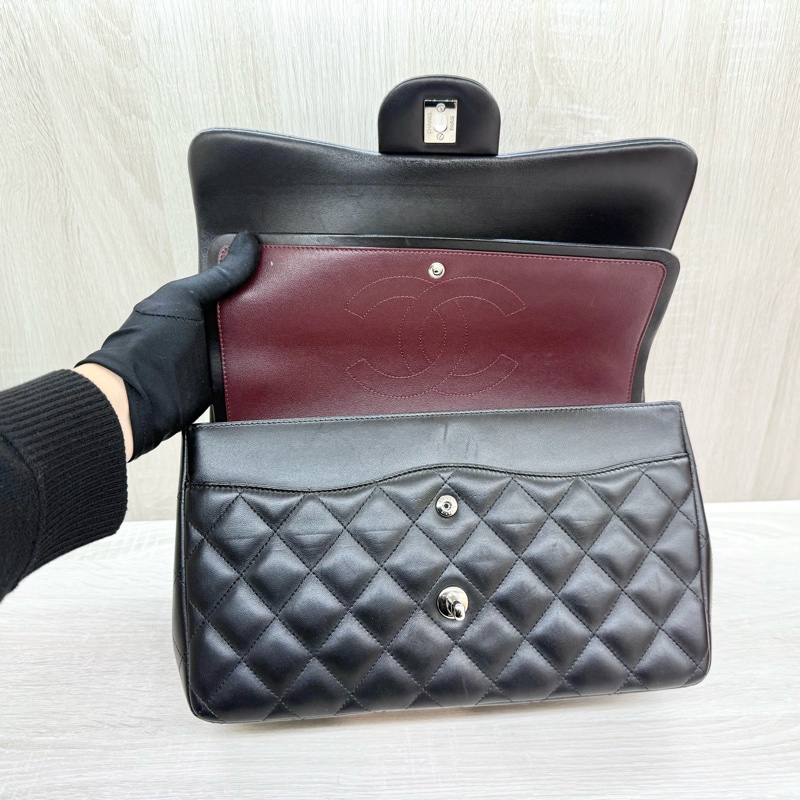 CHANEL黑銀菱格羊皮Jumbod coco30口蓋包A58600-14