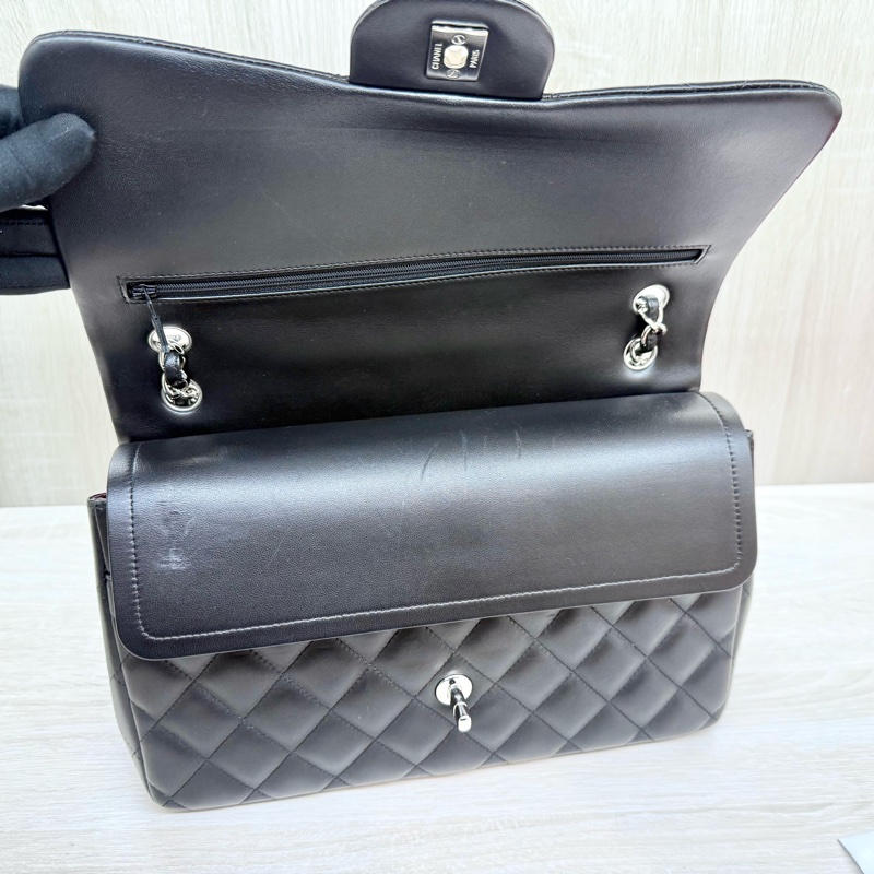 CHANEL黑銀菱格羊皮Jumbod coco30口蓋包A58600-15