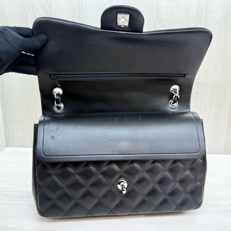 CHANEL黑銀菱格羊皮Jumbod coco30口蓋包A58600-16