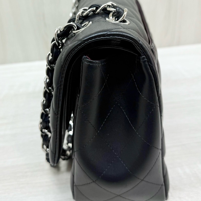 CHANEL黑銀菱格羊皮Jumbod coco30口蓋包A58600-19