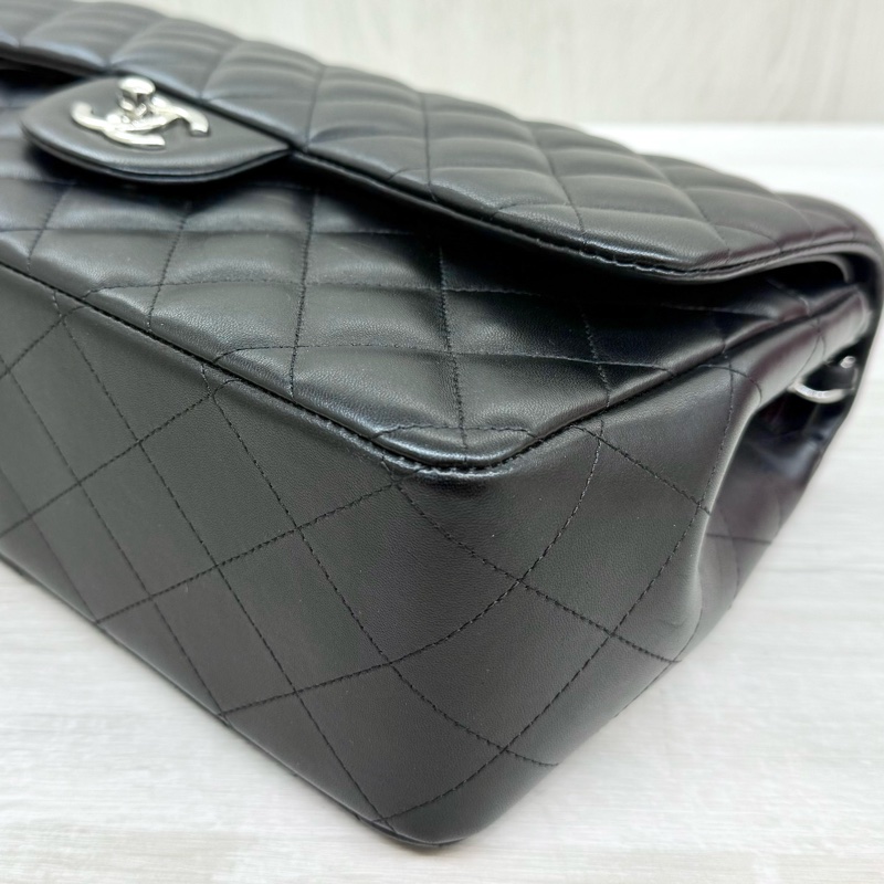 CHANEL黑銀菱格羊皮Jumbod coco30口蓋包A58600-21