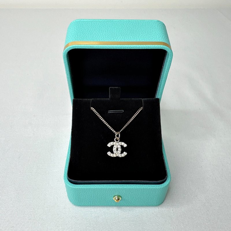 CHANEL 雙C水鑽吊墜項鍊-0