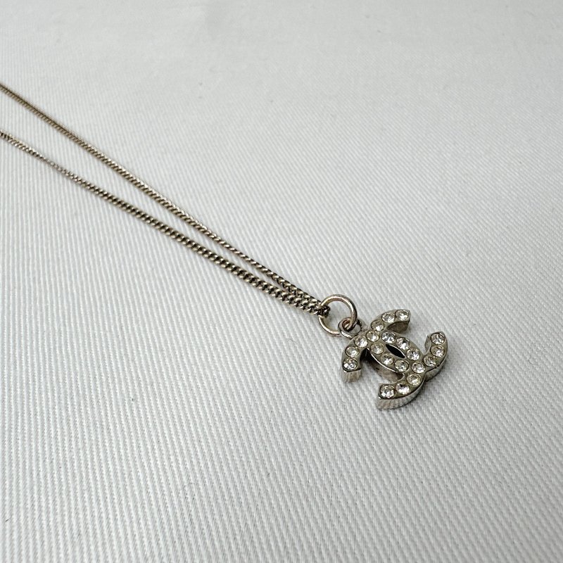 CHANEL 雙C水鑽吊墜項鍊-2