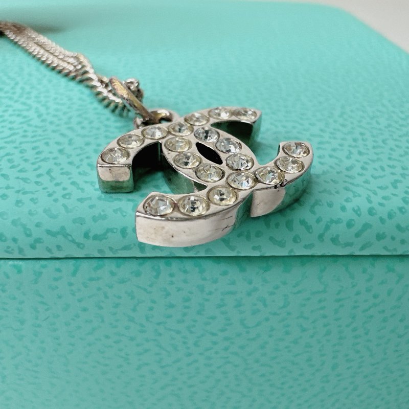 CHANEL 雙C水鑽吊墜項鍊-4