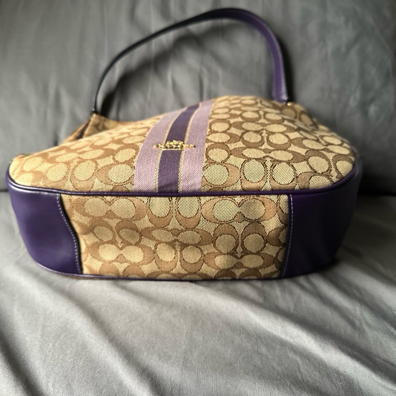 Coach 原色帆布 × 深紫色皮革肩帶 手提 / 肩背-5