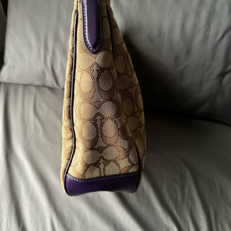 Coach 原色帆布 × 深紫色皮革肩帶 手提 / 肩背-7