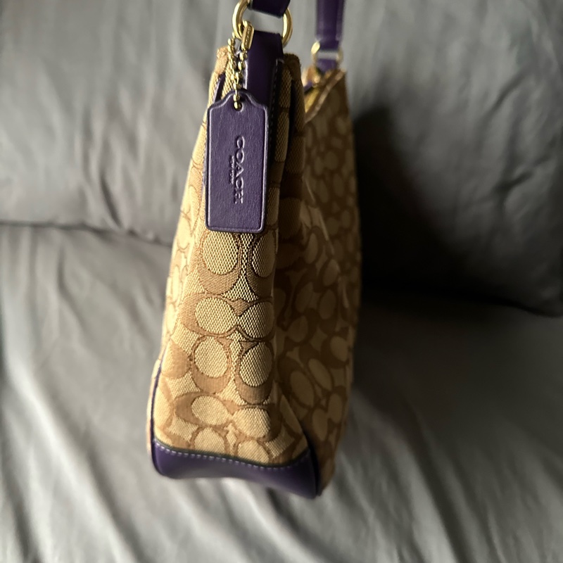 Coach 原色帆布 × 深紫色皮革肩帶 手提 / 肩背-8