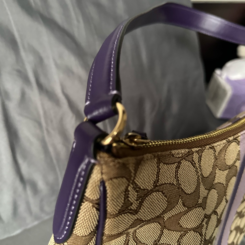 Coach 原色帆布 × 深紫色皮革肩帶 手提 / 肩背-11