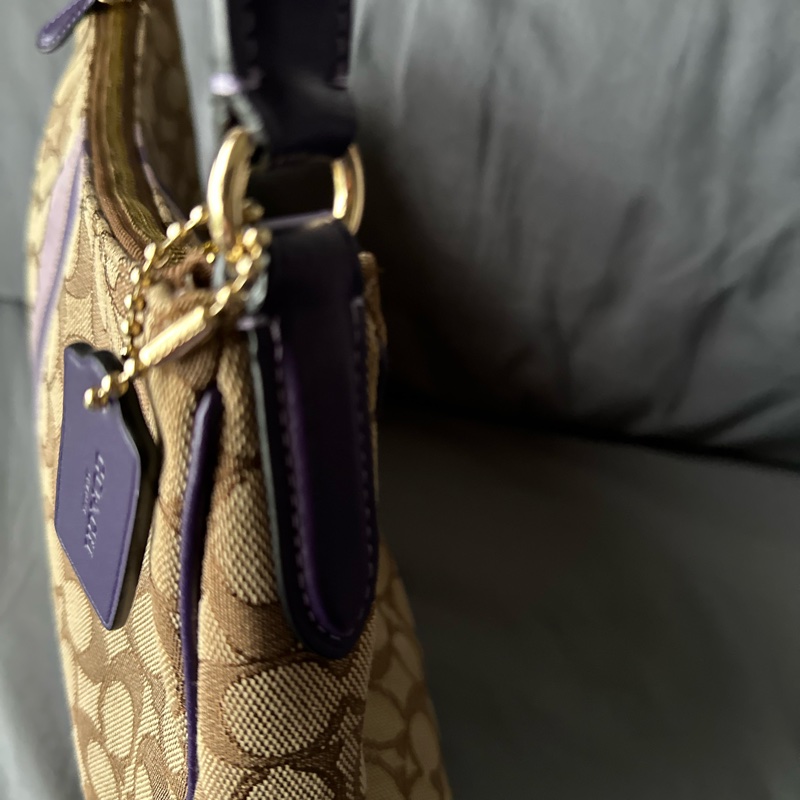 Coach 原色帆布 × 深紫色皮革肩帶 手提 / 肩背-12