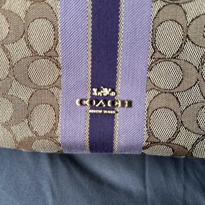 Coach 原色帆布 × 深紫色皮革肩帶 手提 / 肩背-13