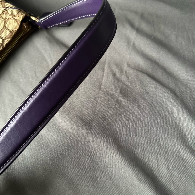 Coach 原色帆布 × 深紫色皮革肩帶 手提 / 肩背-14