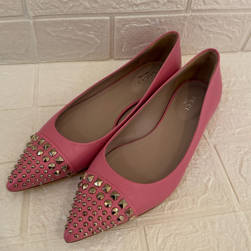 Gucci粉色銀卯釘娃娃鞋 34.5號-0