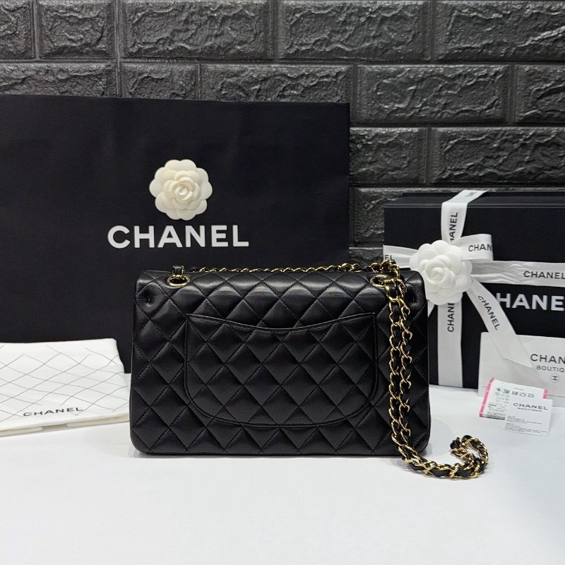 CHANEL CF25黑金羊皮鏈帶包-1