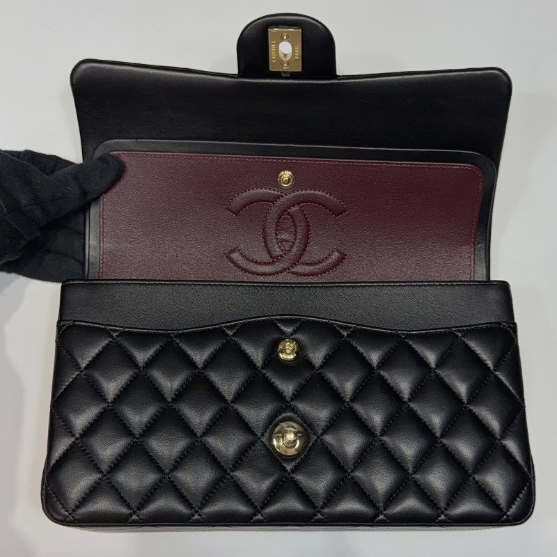 CHANEL CF25黑金羊皮鏈帶包-4