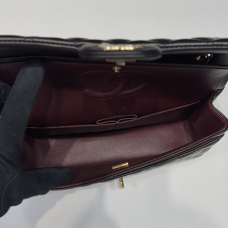 CHANEL CF25黑金羊皮鏈帶包-5