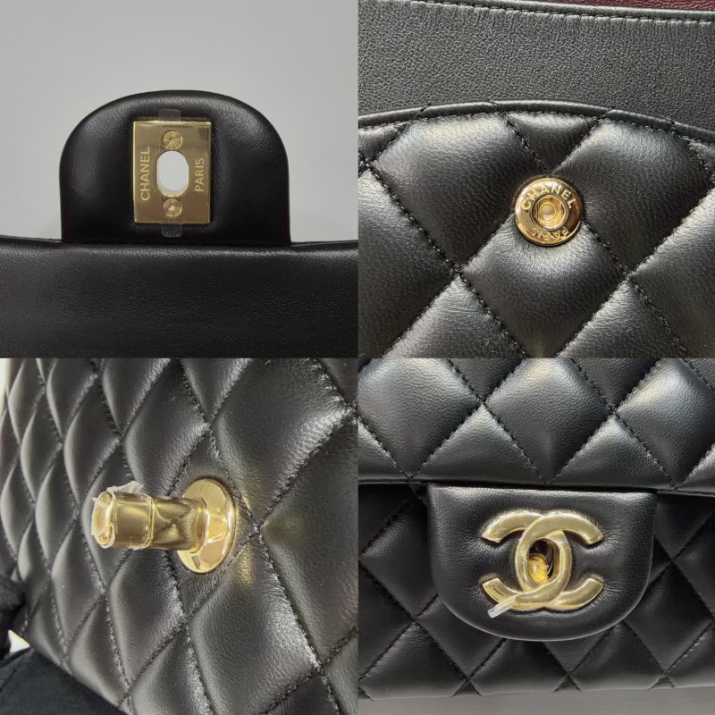CHANEL CF25黑金羊皮鏈帶包-7