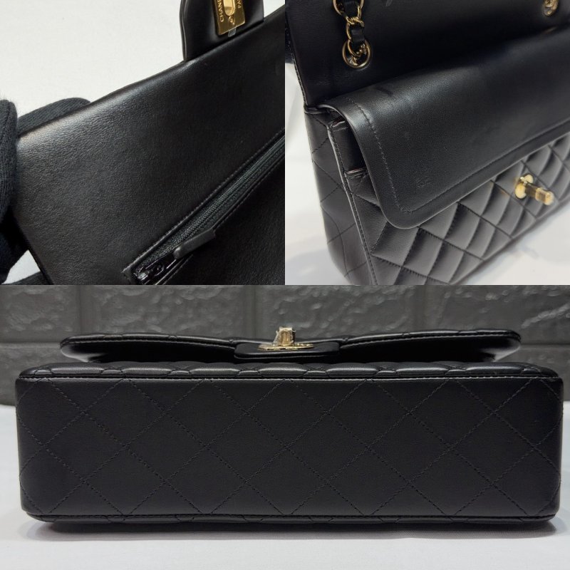 CHANEL CF25黑金羊皮鏈帶包-8