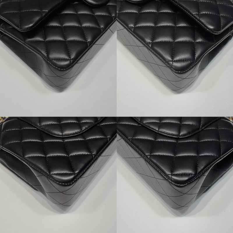 CHANEL CF25黑金羊皮鏈帶包-9