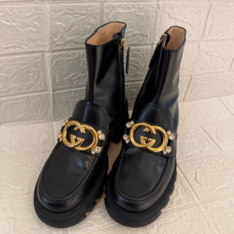 新年到必入手✨Gucci黑色金雙G小鑽厚底靴子 35號-0