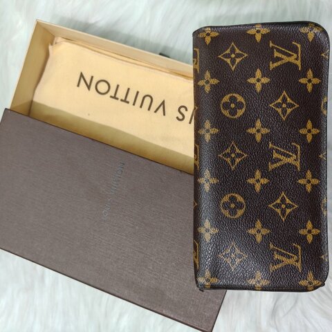 LV 老花 長銀包 紫色內裏