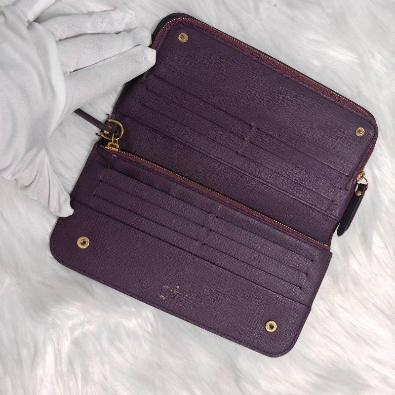 LV 老花 長銀包 紫色內裏-1
