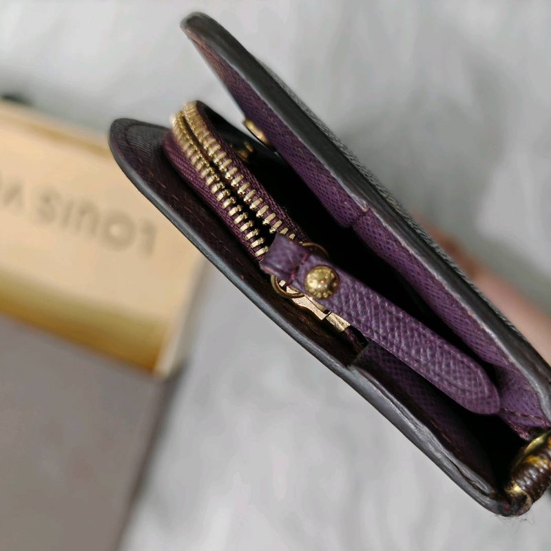 LV 老花 長銀包 紫色內裏-3