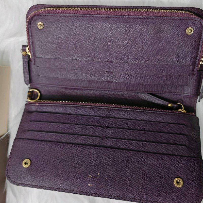 LV 老花 長銀包 紫色內裏-4