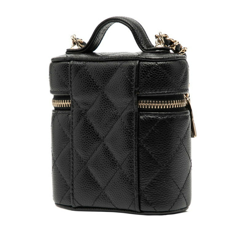 香奈兒 (CHANEL) Matelasse Coco Mark 小號化妝包，鏈條肩背包，黑色魚子醬紋皮革，女士款-1