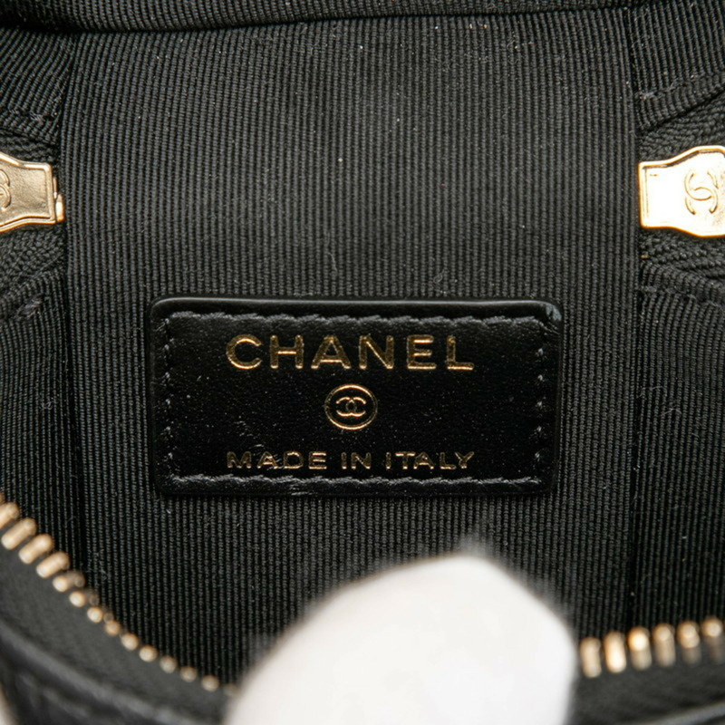香奈兒 (CHANEL) Matelasse Coco Mark 小號化妝包，鏈條肩背包，黑色魚子醬紋皮革，女士款-4