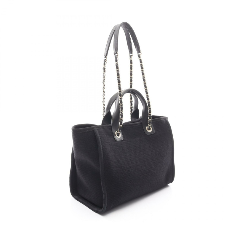 香奈兒 Deauville MM 鏈單背包，黑色皮革布料，金色五金，二手女款-1