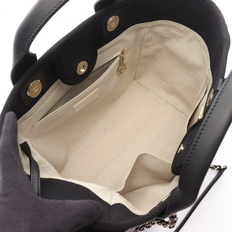 香奈兒 Deauville MM 鏈單背包，黑色皮革布料，金色五金，二手女款-2