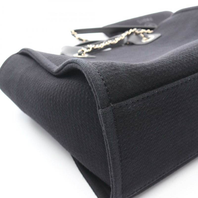 香奈兒 Deauville MM 鏈單背包，黑色皮革布料，金色五金，二手女款-6