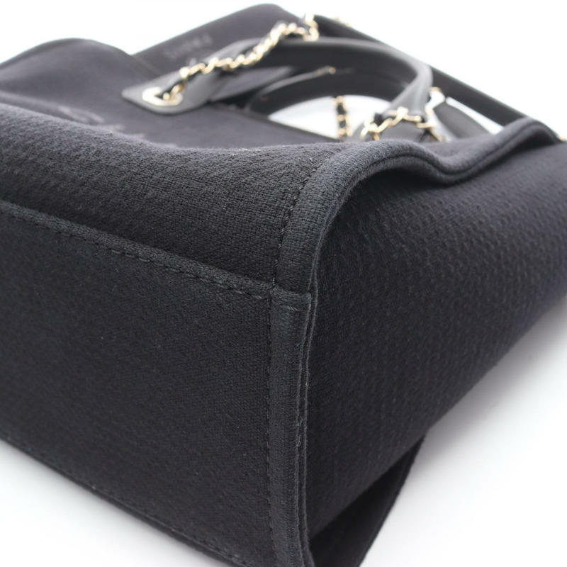 香奈兒 Deauville MM 鏈單背包，黑色皮革布料，金色五金，二手女款-7