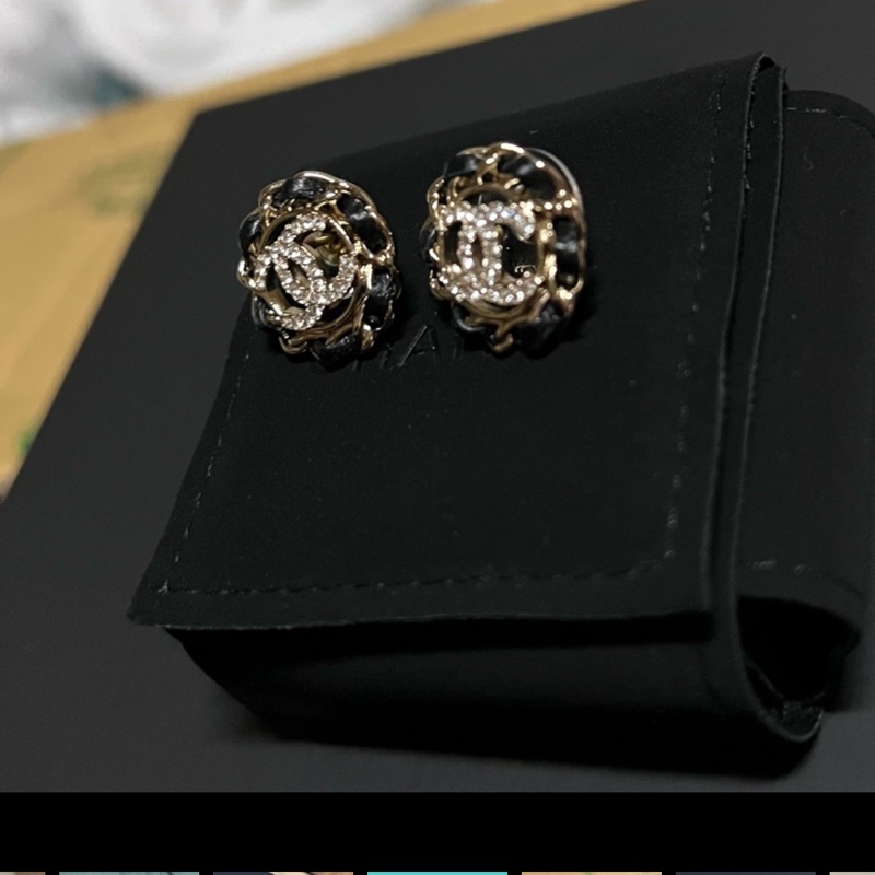 Chanel 皮穿鍊耳環 雙C logo-3