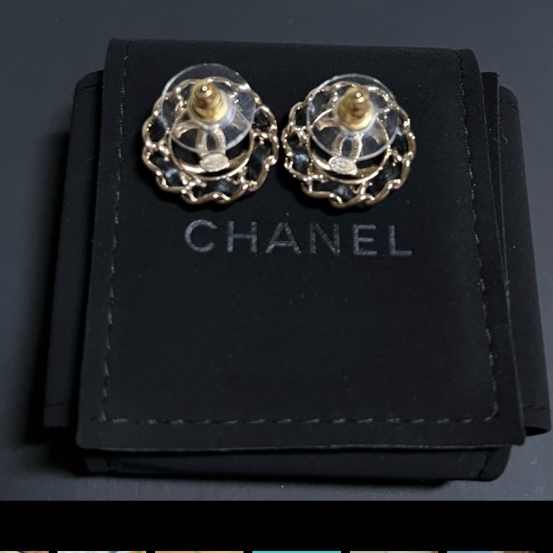Chanel 皮穿鍊耳環 雙C logo-4
