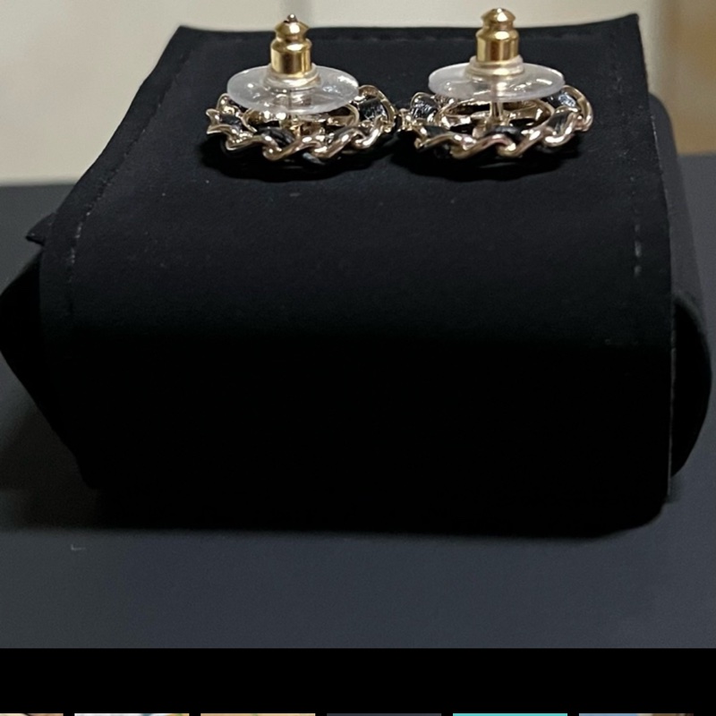 Chanel 皮穿鍊耳環 雙C logo-5