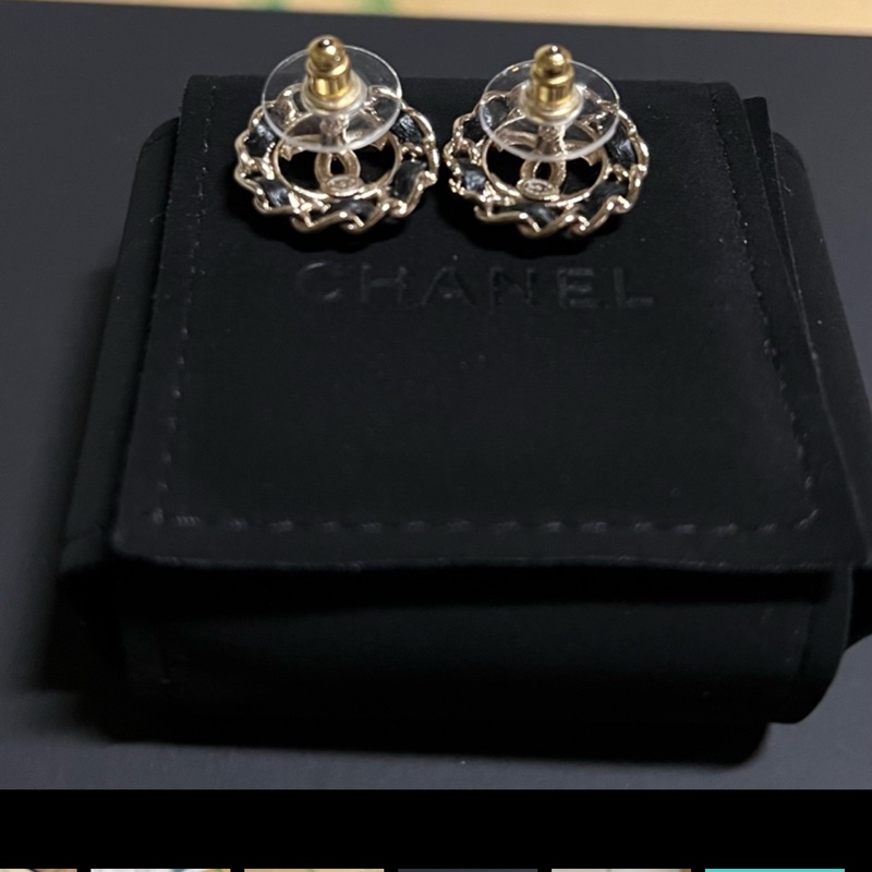 Chanel 皮穿鍊耳環 雙C logo-6