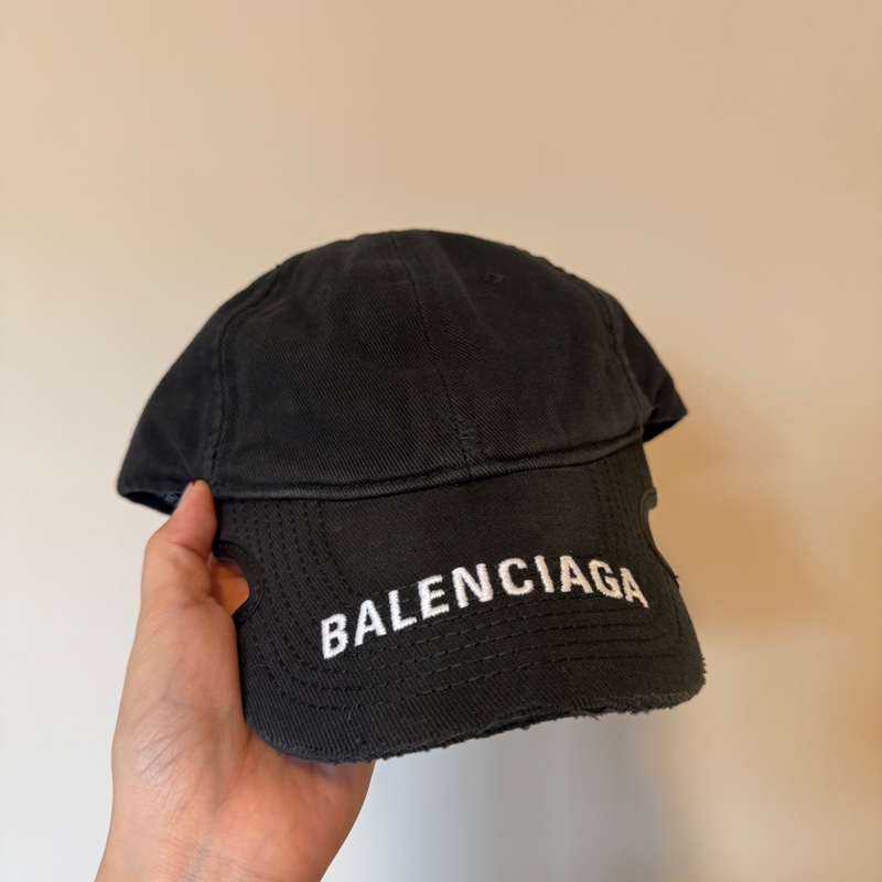 BALENCIAGA logo刺繡缺口帽簷仿舊棉質鴨舌帽(黑色)-3