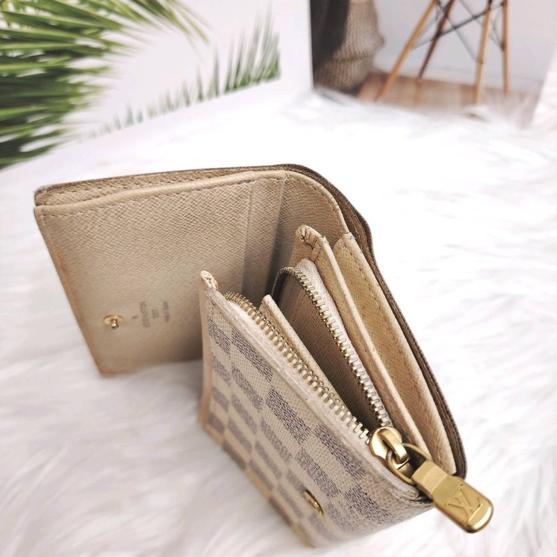 LV 白棋盤格 銀包 簽名款-5