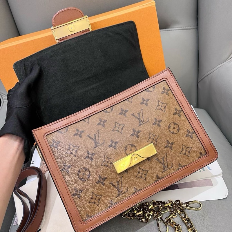 LV中號達芙妮dauphine拼色老花單肩斜挎包-5