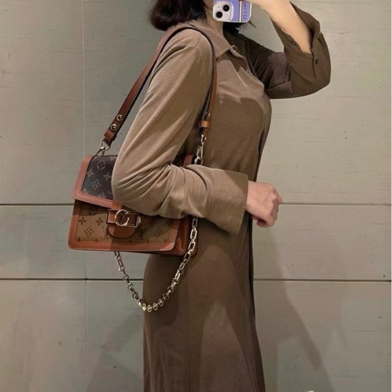 LV中號達芙妮dauphine拼色老花單肩斜挎包-9