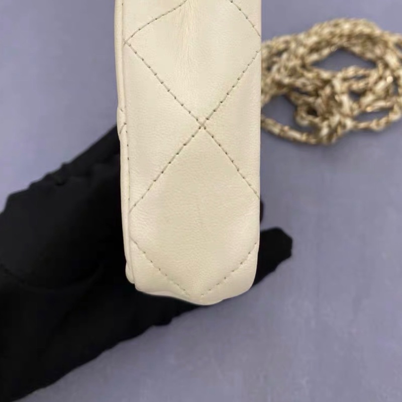 【95%新 ✨ 全網最低價！】31開 Chanel mini 奶白色 小羊皮 22c 小廢包 卡片包 有卡-7