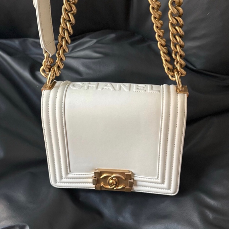 【95新 ✨撿漏價錢！】Chanel leboy mini 白色 牛皮 芯片新款-0